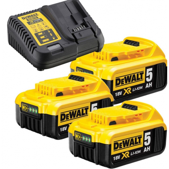 Dewalt DCB115P3-QW Pack de 3 Batteries 18V 5.0Ah XR Li-ion + Chargeur DCB115