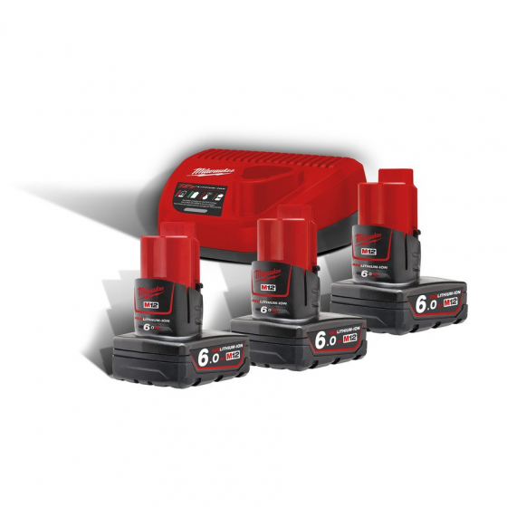 Milwaukee Pack M12 NRG-603 avec 3 Batteries M12B6 12V 6.0Ah et Chargeur C12C (4933459208)