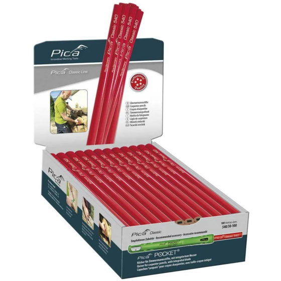 Pica Classic 540 Boite de 100 crayons de charpentier, ovale, rouge, 30cm 540/30-100