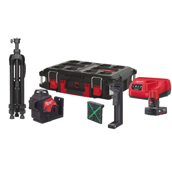 Milwaukee M12 3PLSKIT-401P Laser Vert 3 Lignes 360° 1x4.0Ah + Trépied + Coffret Packout (4933499379)